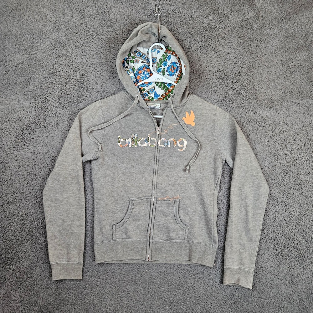 Vintage Billabong Womens Heather Gray Full Zip Hoodie Size M